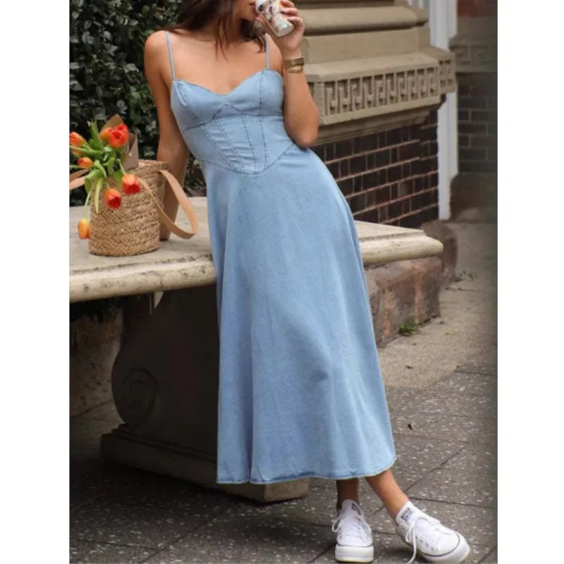 Robe fluide longue bleue