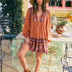Sintra™ | Vestido hippie azul con mangas largas