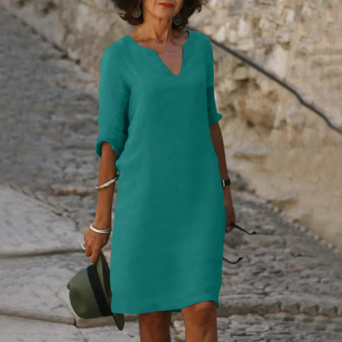 Nori™ | Vestido de verano de mujer con cuello en V y mangas 3/4 | Mini