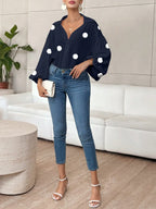 Kale™ | Blusa bohemia de mujer con lunares azul marino