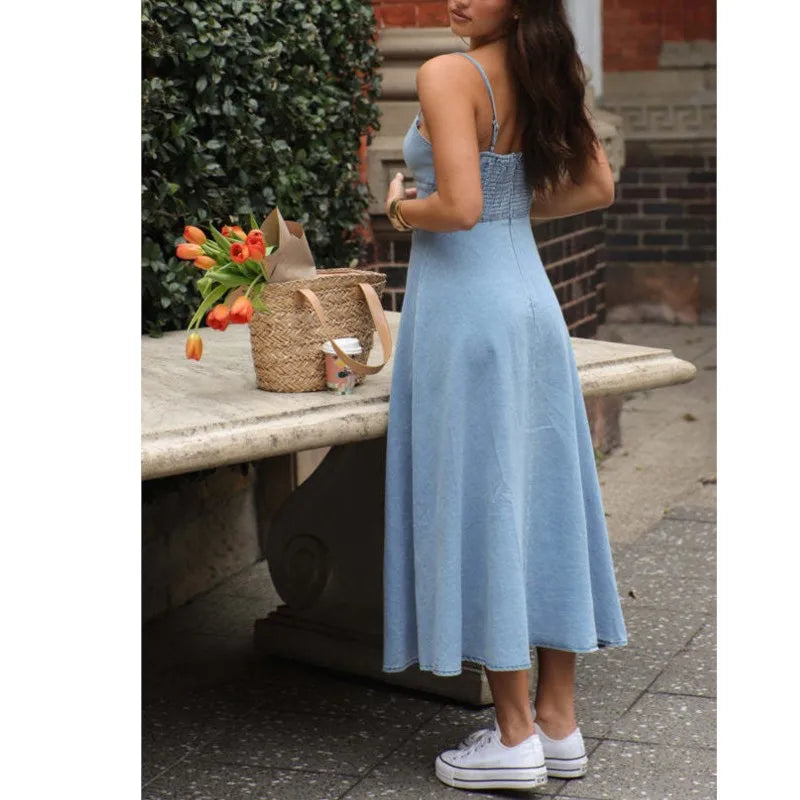 Robe fluide longue bleue