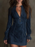 Renata™ | Vestido Corto de Encaje y Ante