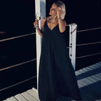Robe verte longue à bretelles et dos nu pour femme