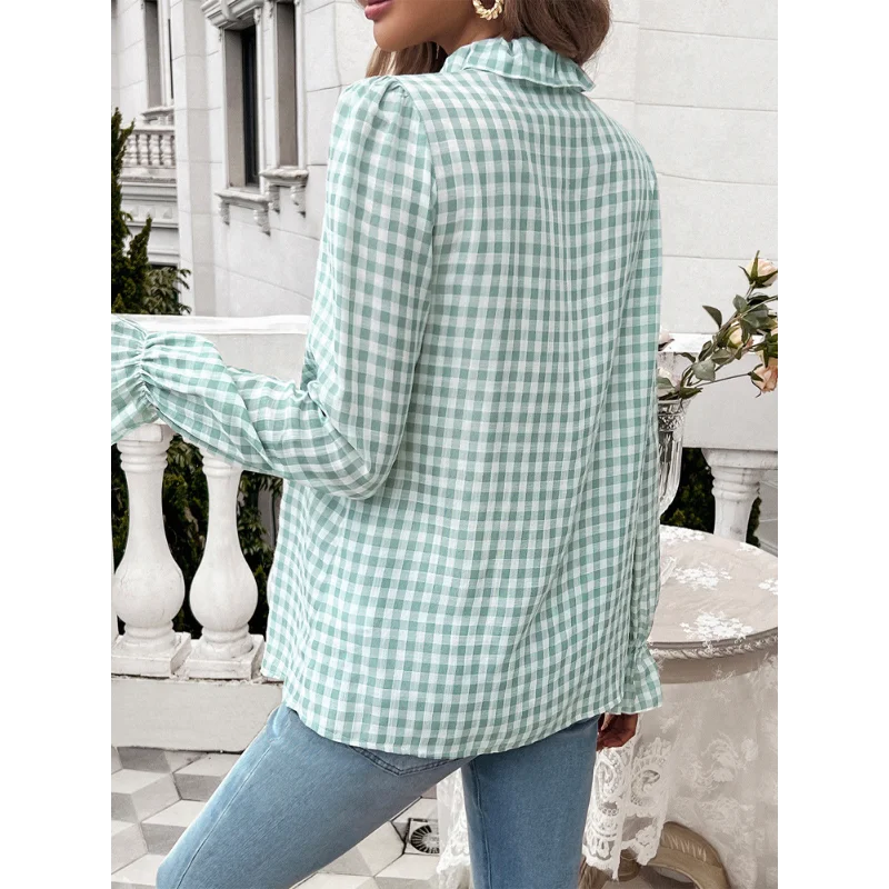 Oria™ | Camisa bohemia de cuadros Vichy verde para mujer