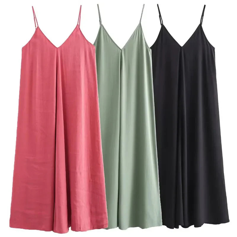 Robe verte longue à bretelles et dos nu pour femme