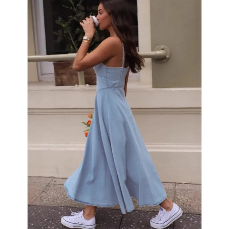 Robe fluide longue bleue