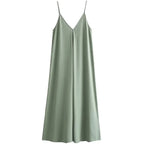 Robe verte longue à bretelles et dos nu pour femme