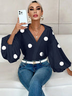 Kale™ | Blusa bohemia de mujer con lunares azul marino