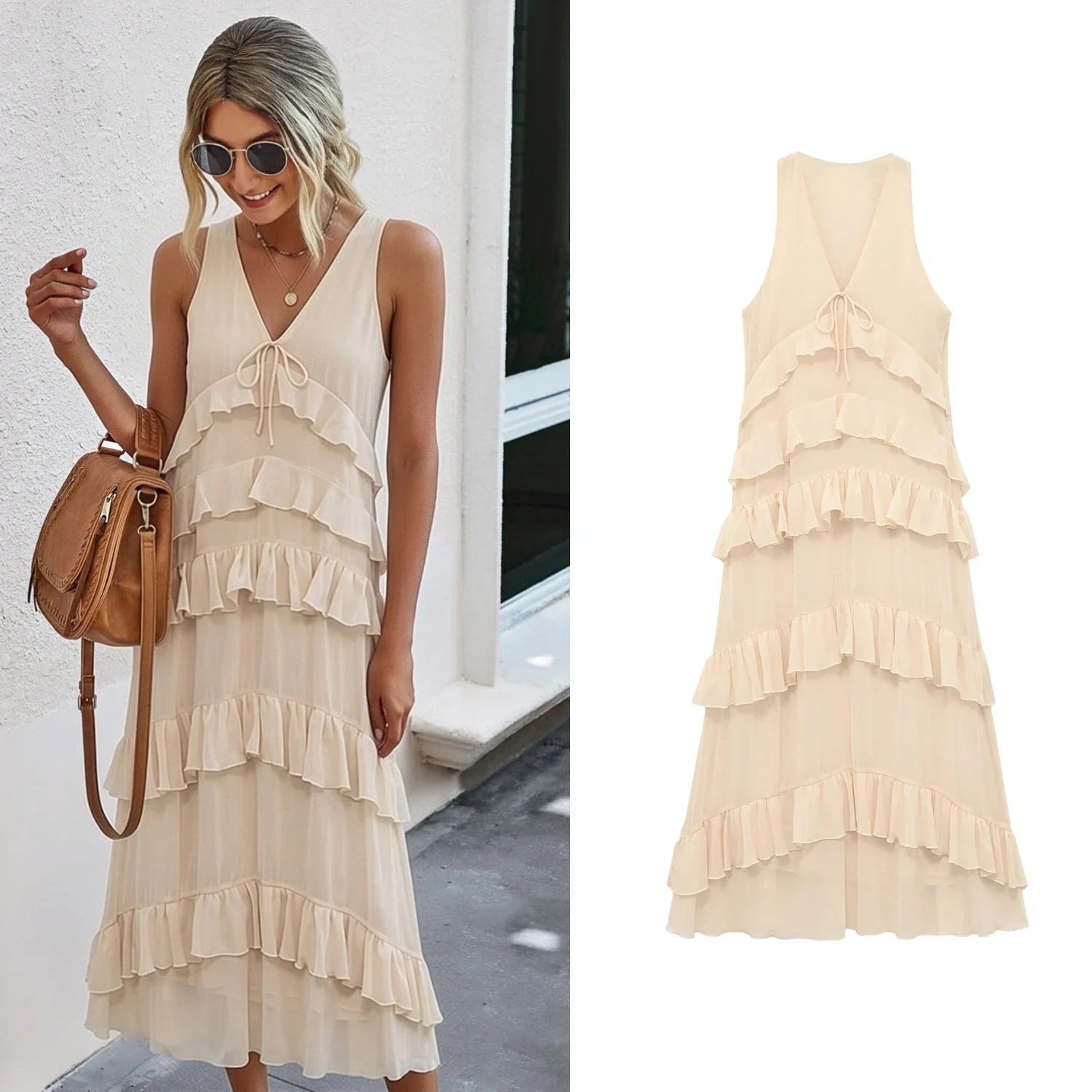 Robe Beige à Volants