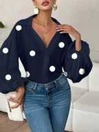 Kale™ | Blusa bohemia de mujer con lunares azul marino
