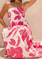 Robe Boho en Coton Rose Fuschia et Blanc