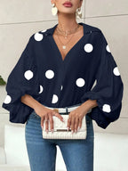 Kale™ | Blusa bohemia de mujer con lunares azul marino