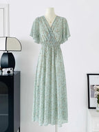 Vestido largo de estilo bohemio de muselina verde pastel