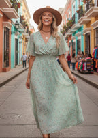 Vestido largo de estilo bohemio de muselina verde pastel