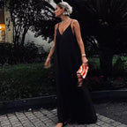 Robe verte longue à bretelles et dos nu pour femme