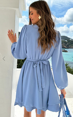 Zelid™ | Vestido de mujer con cuello en V y detalle de lazo
