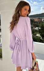 Zelid™ | Vestido de mujer con cuello en V y detalle de lazo