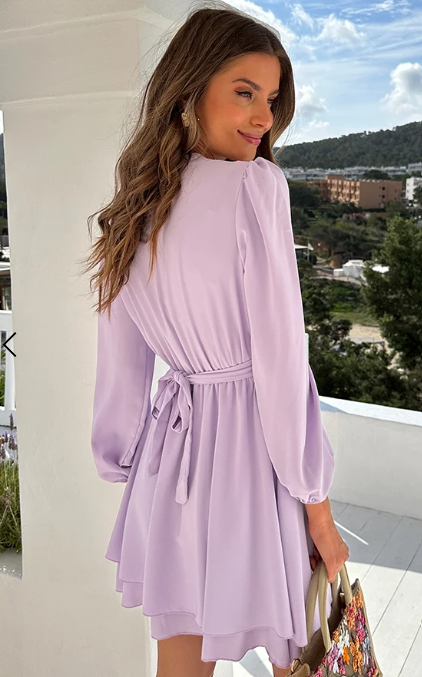 Zelid™ | Vestido de mujer con cuello en V y detalle de lazo
