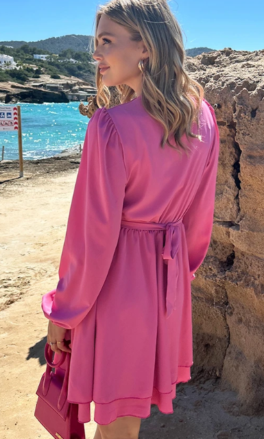 Zelid™ | Vestido de mujer con cuello en V y detalle de lazo