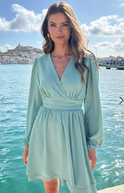 Zelid™ | Vestido de mujer con cuello en V y detalle de lazo