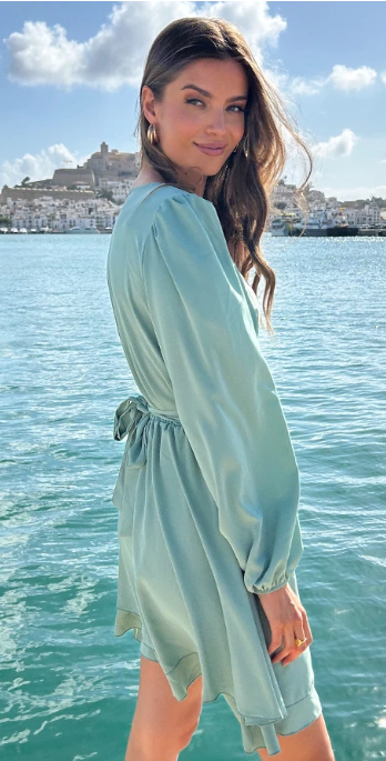 Zelid™ | Vestido de mujer con cuello en V y detalle de lazo