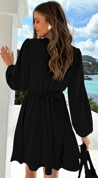 Zelid™ | Vestido de mujer con cuello en V y detalle de lazo
