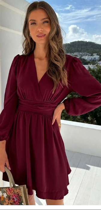 Zelid™ | Vestido de mujer con cuello en V y detalle de lazo