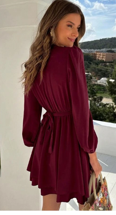 Zelid™ | Vestido de mujer con cuello en V y detalle de lazo