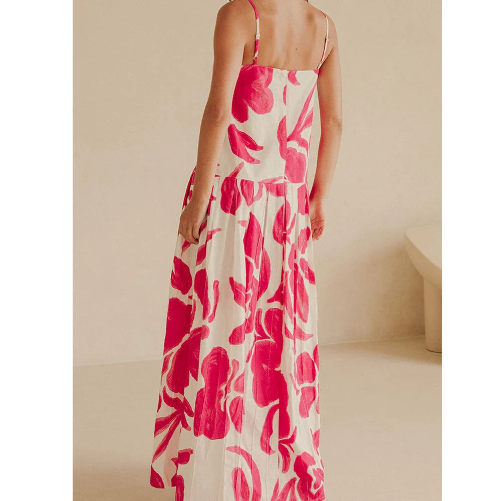 Robe Boho en Coton Rose Fuschia et Blanc