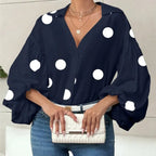 Kale™ | Blusa bohemia de mujer con lunares azul marino