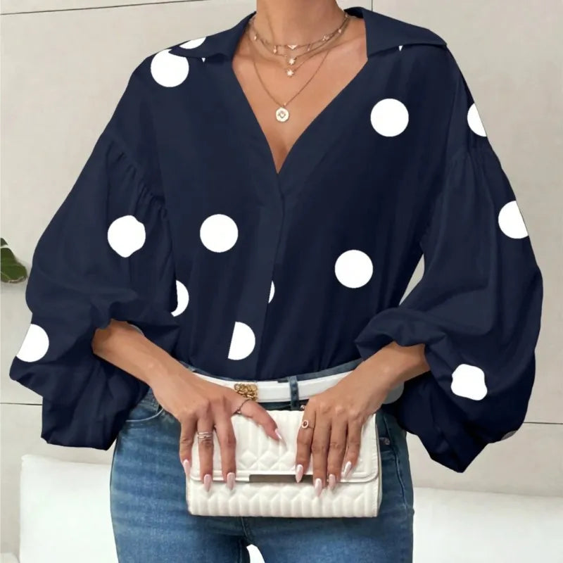 Kale™ | Blusa bohemia de mujer con lunares azul marino