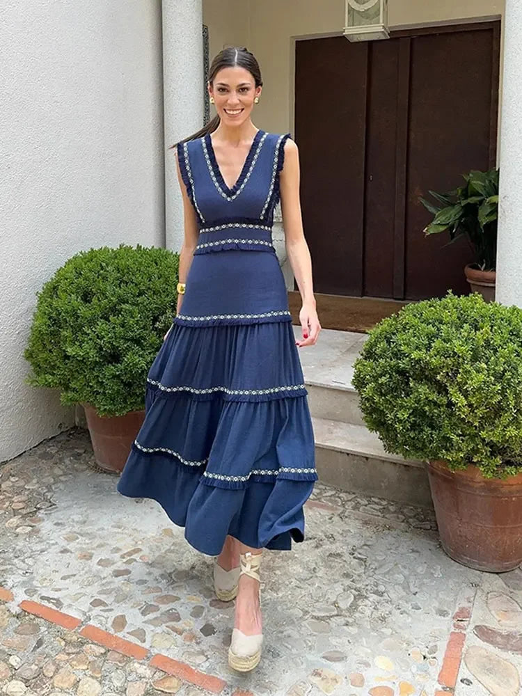 Vestido azul con volantes