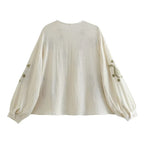 Lune™ | Blusa de Lino Crema con Bordado Bohemio