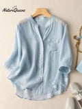 Cárdigan informal de lino de manga 3/4 con cuello en V y color liso para mujer.