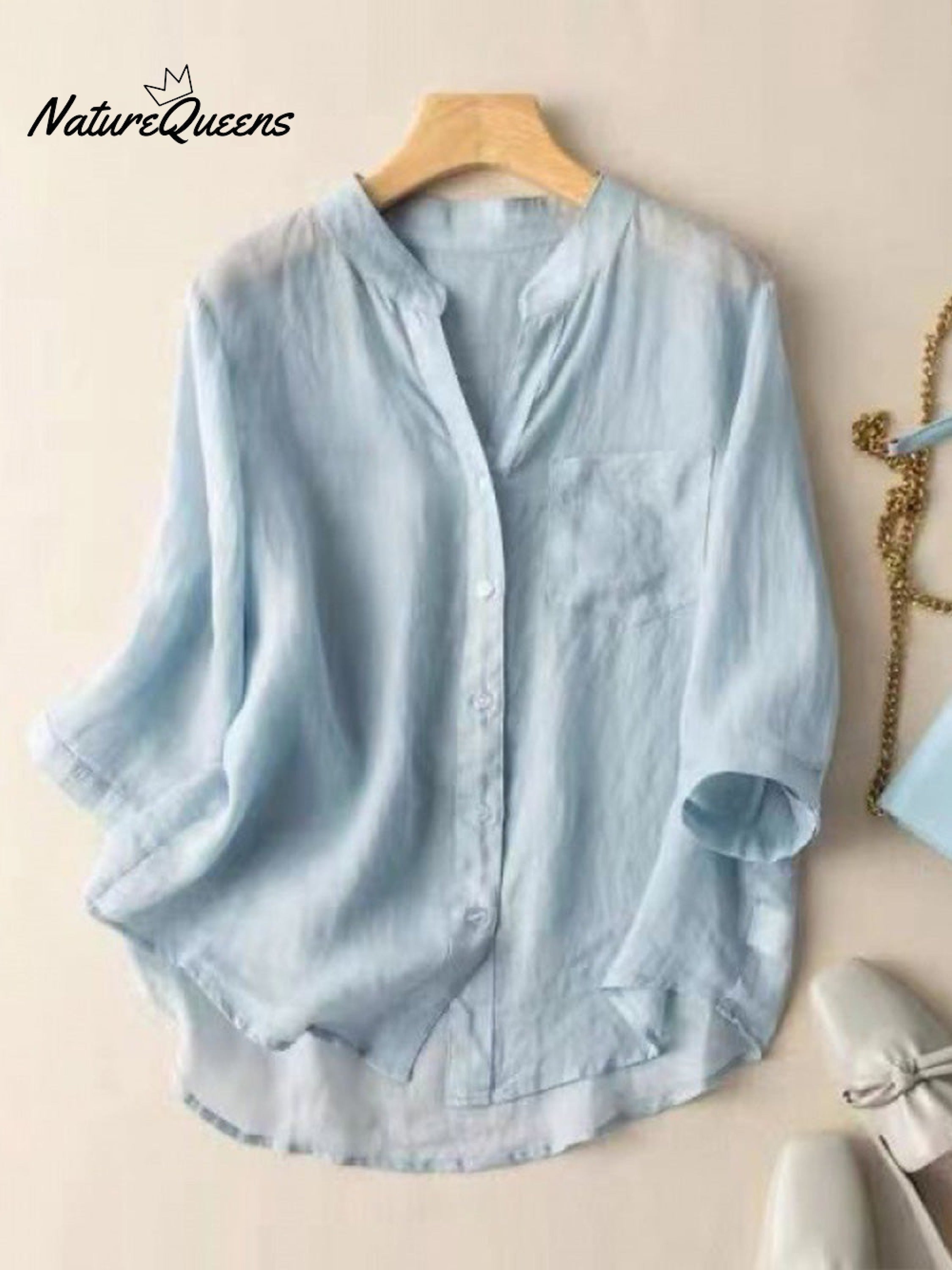 Cárdigan informal de lino de manga 3/4 con cuello en V y color liso para mujer.