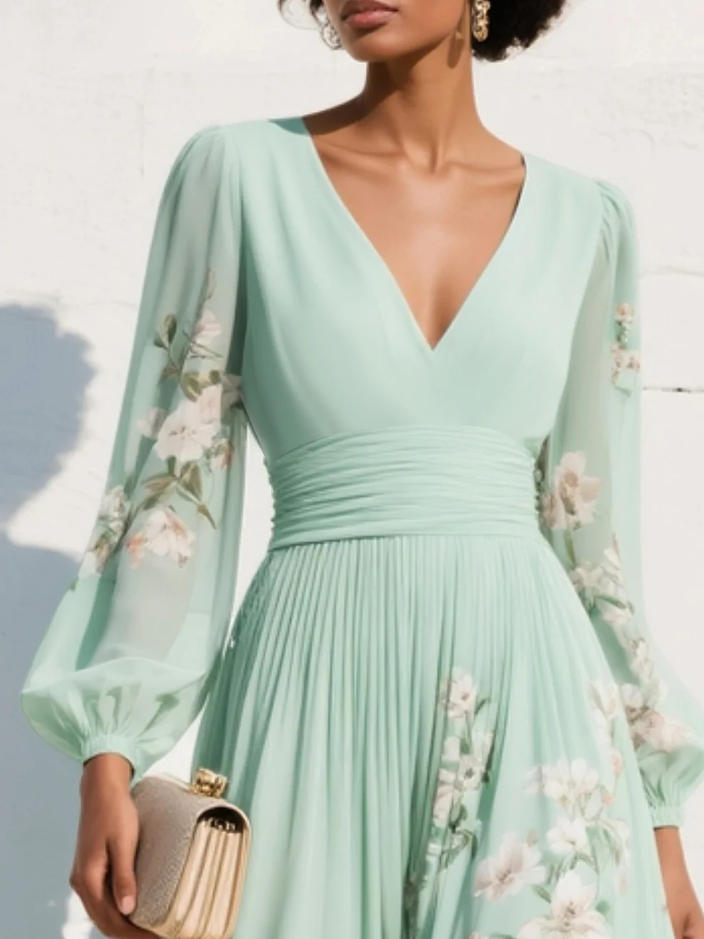 Maribel | Vestido plisado con cuello en V y tejido suave al tacto