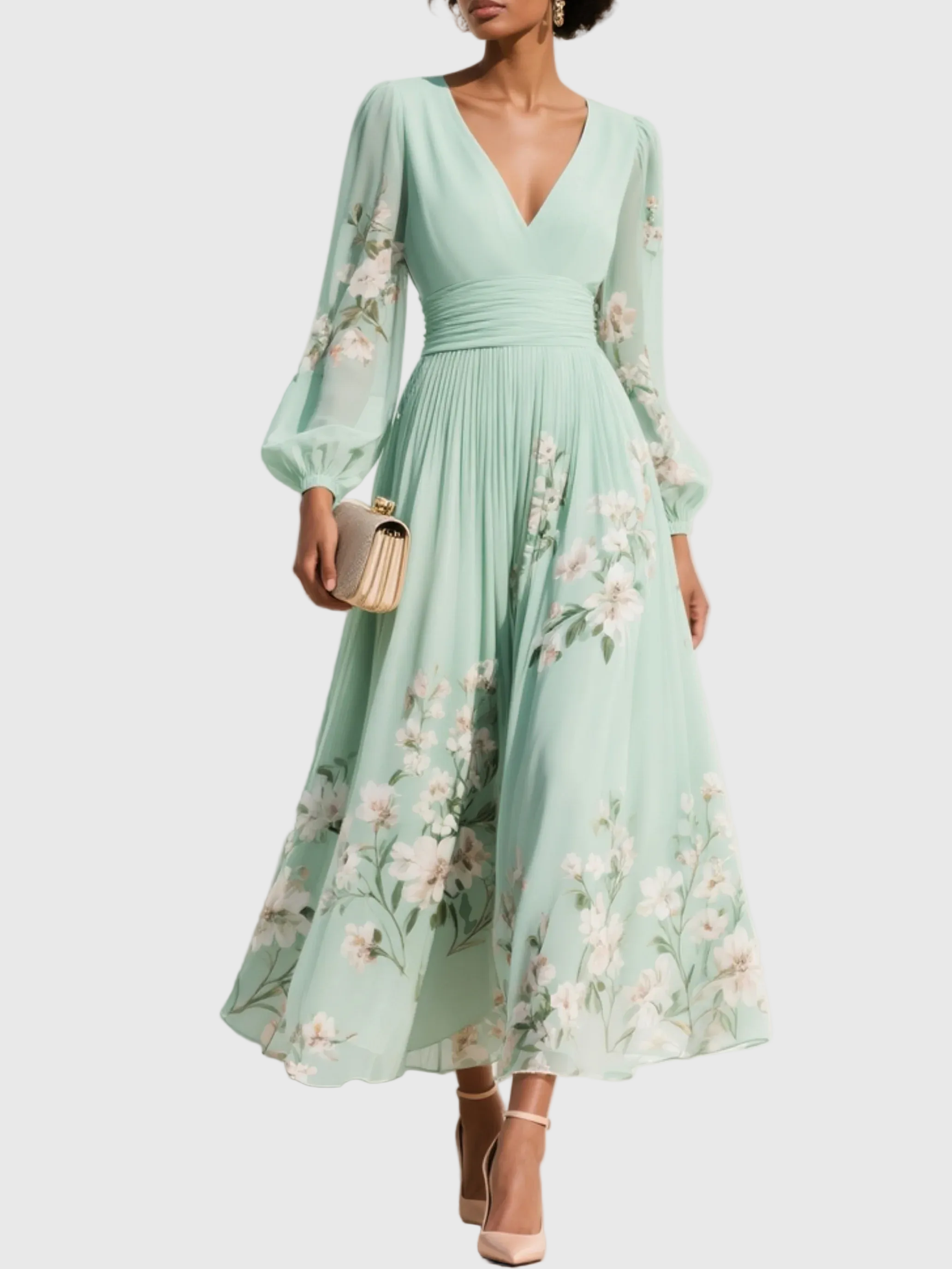 Maribel | Vestido plisado con cuello en V y tejido suave al tacto