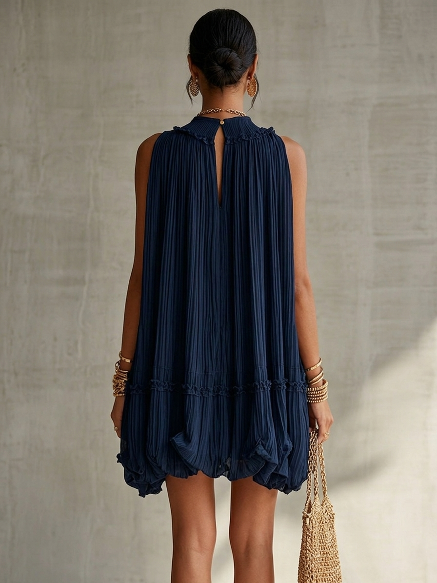 Veldis™ | Mini vestido de chiffon con cuello americano y falda globo para Mujer