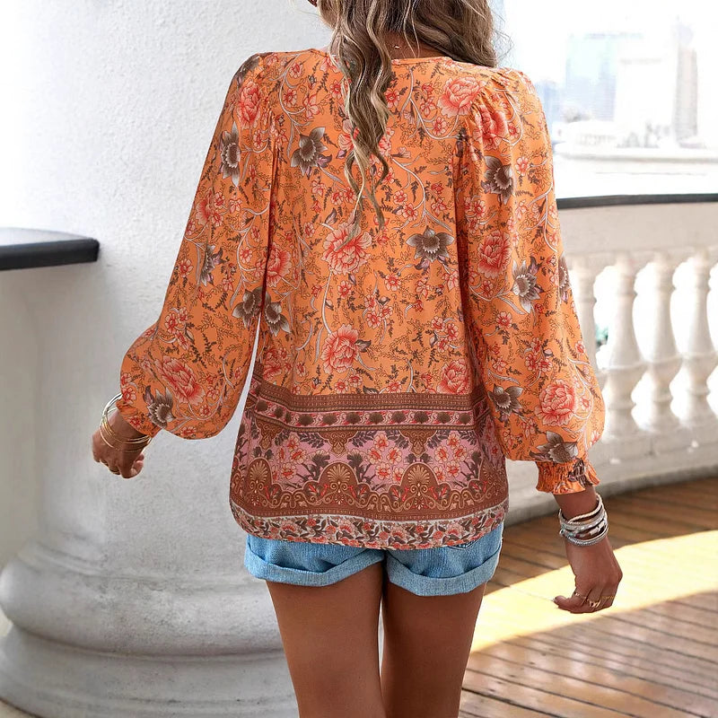 Zulene™ | Top floral bohemio fluido