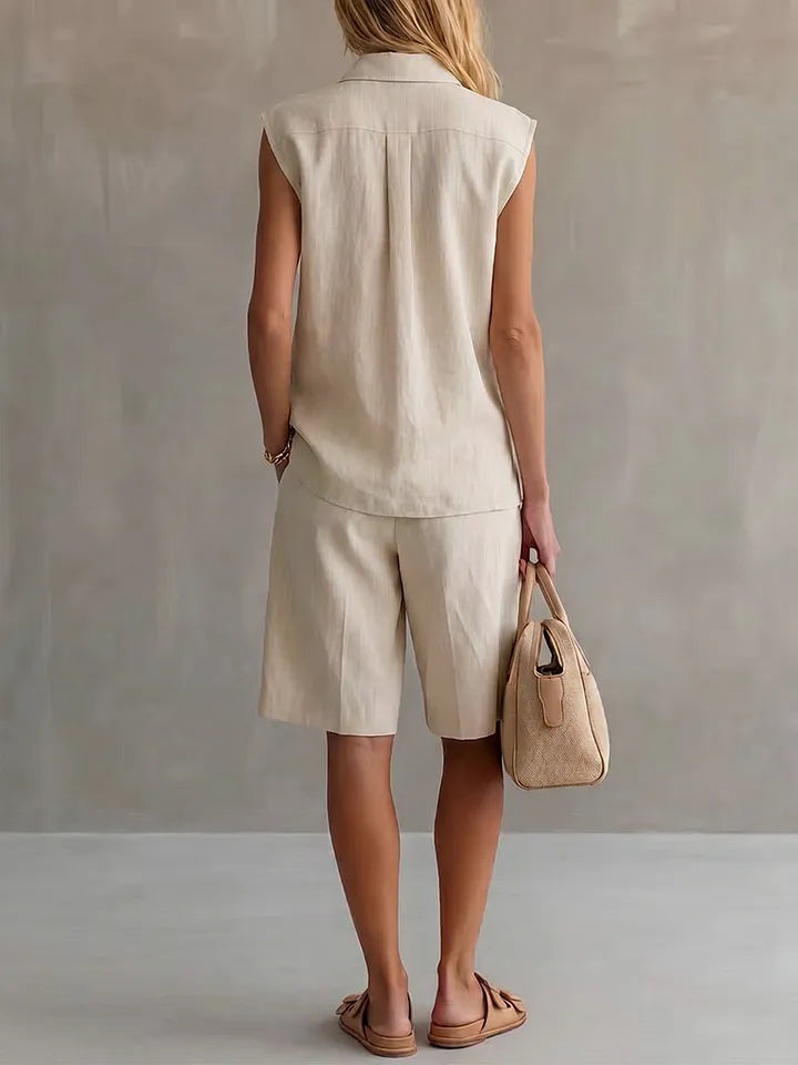 Orix™ | Conjunto de mujer de algodón y lino de color liso