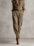 Alessia - Brown Tweed Utility Jumpsuit with Refined Pattern
