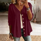 👚 Women's Cotton & Linen Blend V-Neck Button-Up Lace Trim Shirt ✨