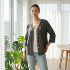 👚 Women's Cotton & Linen Blend V-Neck Button-Up Lace Trim Shirt ✨