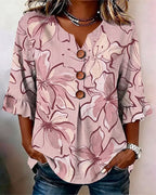 Rosélisse™ | Floral Ruffle V-Neck Blouse