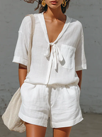 Aisla | Conjunto informal de dos piezas con cuello corto