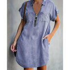 Isorn™ | Vestido camisero de vaquero holgado para mujer