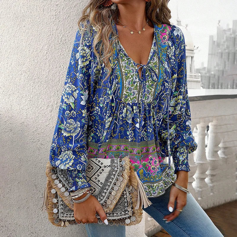 Zulene™ | Top floral bohemio fluido
