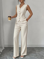 Malia™ | Conjunto Elegante de Chaleco con Escote en V y Pantalón Recto