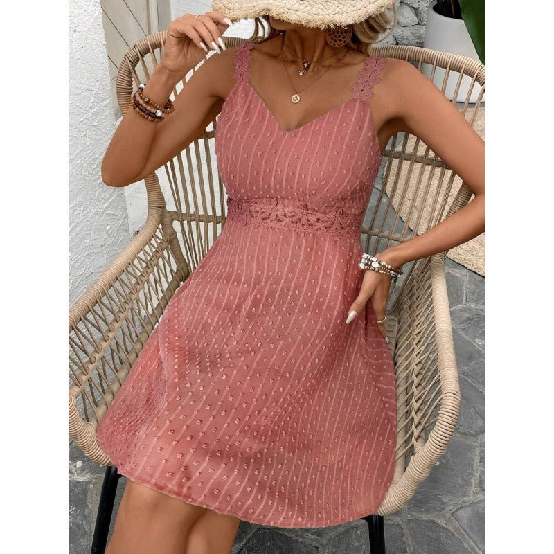Iryna™ | Minivestido de lunares para mujer con tirantes de encaje y abertura en la cintura 👗