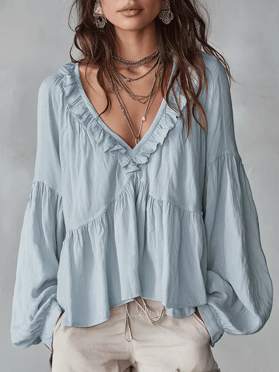 Narella | Blusa con cuello en V y volantes